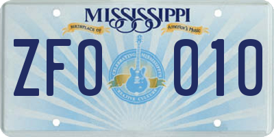 MS license plate ZFO010
