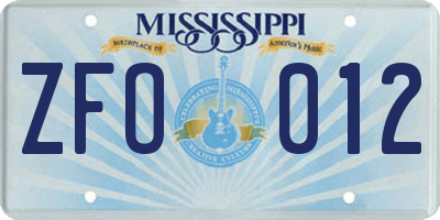 MS license plate ZFO012