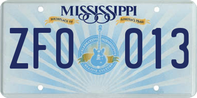 MS license plate ZFO013