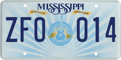 MS license plate ZFO014