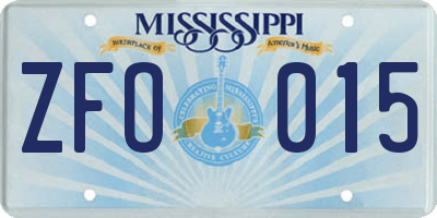 MS license plate ZFO015