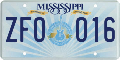 MS license plate ZFO016