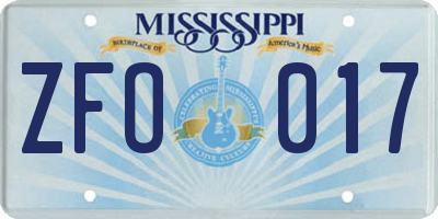 MS license plate ZFO017