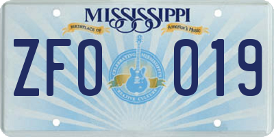MS license plate ZFO019