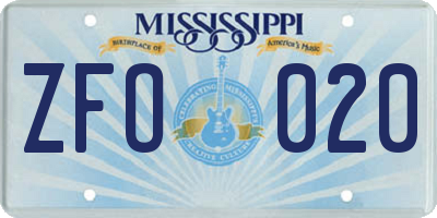 MS license plate ZFO020
