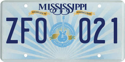 MS license plate ZFO021