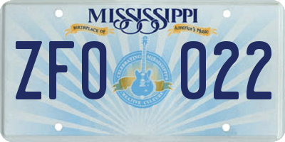 MS license plate ZFO022