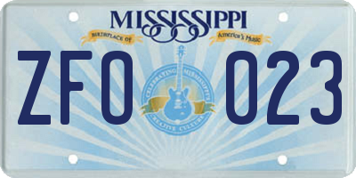 MS license plate ZFO023