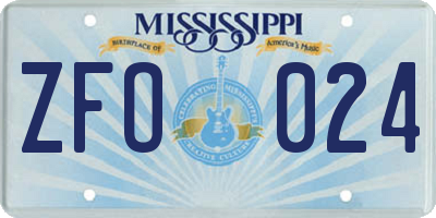 MS license plate ZFO024