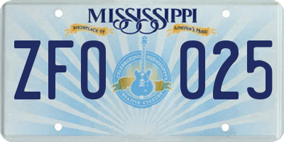 MS license plate ZFO025