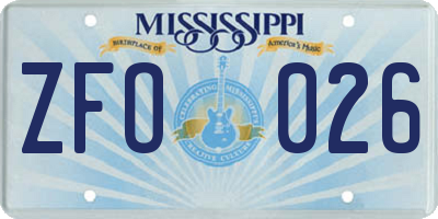 MS license plate ZFO026
