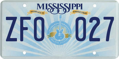 MS license plate ZFO027