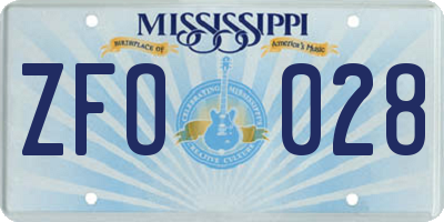 MS license plate ZFO028