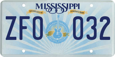 MS license plate ZFO032