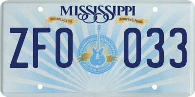MS license plate ZFO033