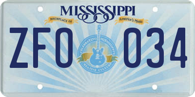 MS license plate ZFO034
