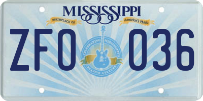 MS license plate ZFO036