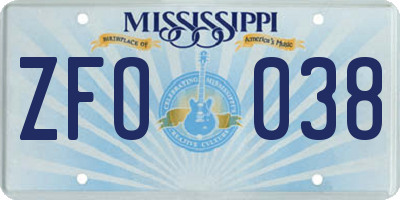 MS license plate ZFO038