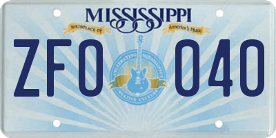 MS license plate ZFO040