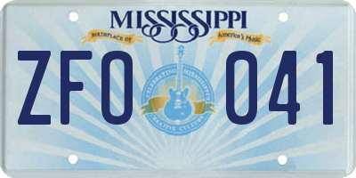 MS license plate ZFO041