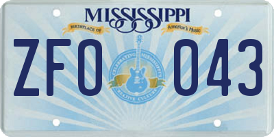 MS license plate ZFO043