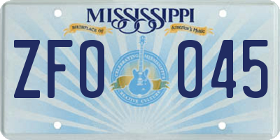 MS license plate ZFO045