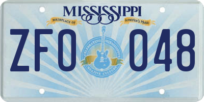 MS license plate ZFO048