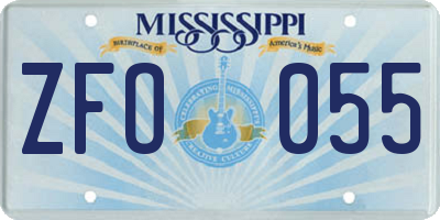 MS license plate ZFO055