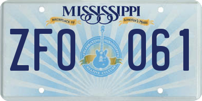 MS license plate ZFO061