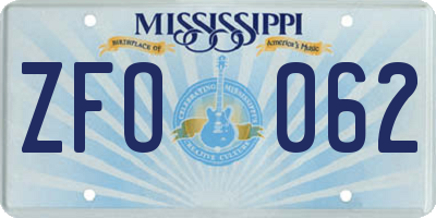 MS license plate ZFO062