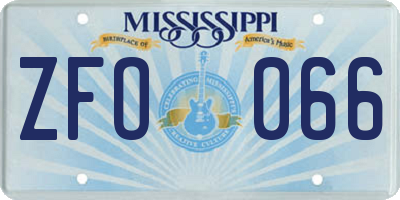 MS license plate ZFO066