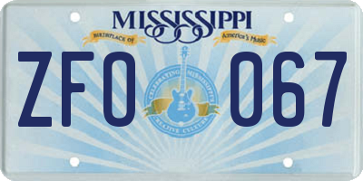 MS license plate ZFO067
