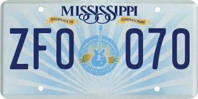 MS license plate ZFO070