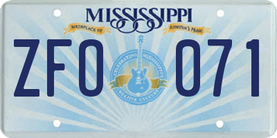 MS license plate ZFO071