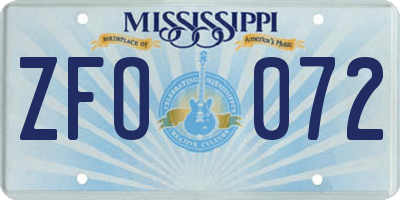 MS license plate ZFO072
