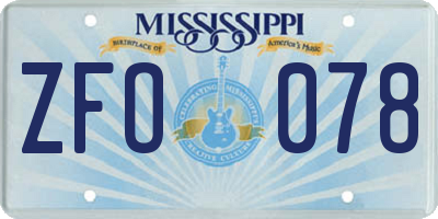 MS license plate ZFO078