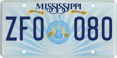 MS license plate ZFO080