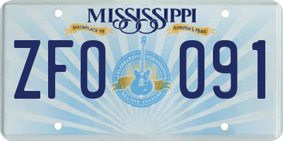 MS license plate ZFO091