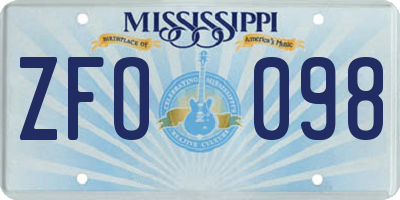 MS license plate ZFO098