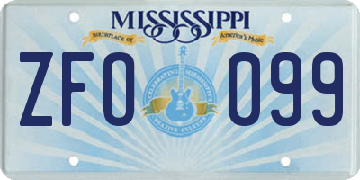 MS license plate ZFO099
