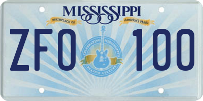 MS license plate ZFO100