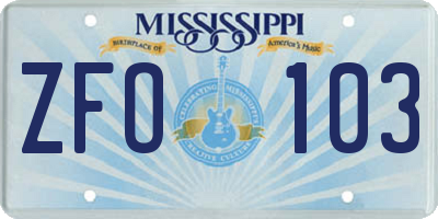 MS license plate ZFO103