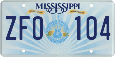 MS license plate ZFO104