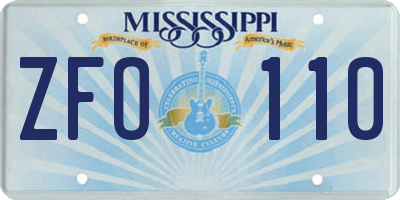 MS license plate ZFO110
