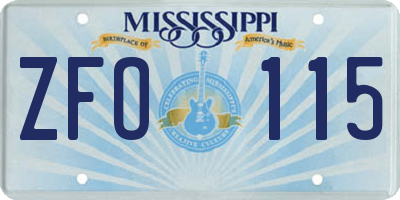 MS license plate ZFO115