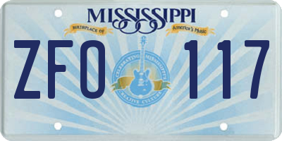 MS license plate ZFO117