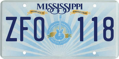 MS license plate ZFO118