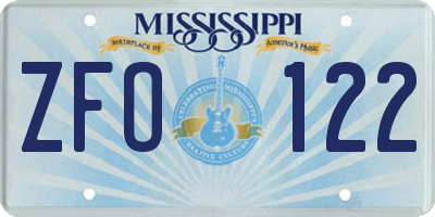 MS license plate ZFO122
