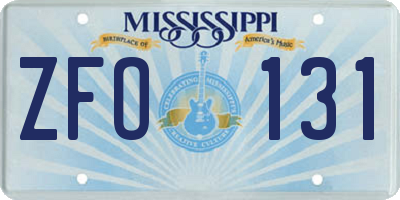 MS license plate ZFO131