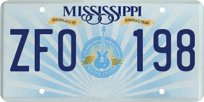 MS license plate ZFO198